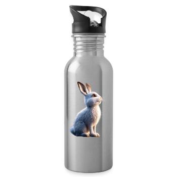 Mountain Rabbit Arctic Hare Albino Rabbit White Rabbit - Water bottle with straw - silver - Right