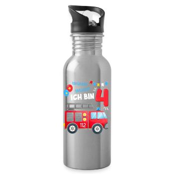 Fire Brigade 4 Years Fourth Birthday Boy Outfit - Water bottle with straw - silver - Right