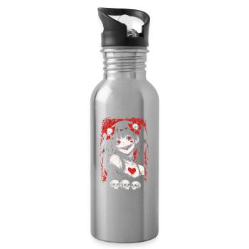 Japanisches Horror Anime Mädchen Gruseliges Goth - Trinkflasche mit integriertem Trinkhalm - Lightsilver - Rechts