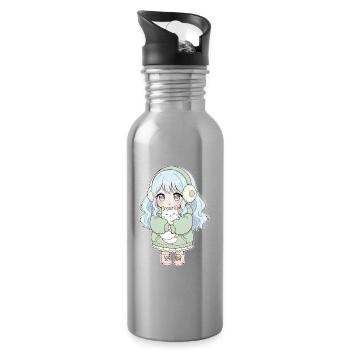 Anime Mädchen Katze Japan Kawaii Katzenliebhaber - Trinkflasche mit integriertem Trinkhalm - Lightsilver - Rechts