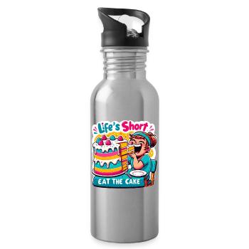 Life's Short Eat the Cake Cartoon - Trinkflasche mit integriertem Trinkhalm - Lightsilver - Rechts
