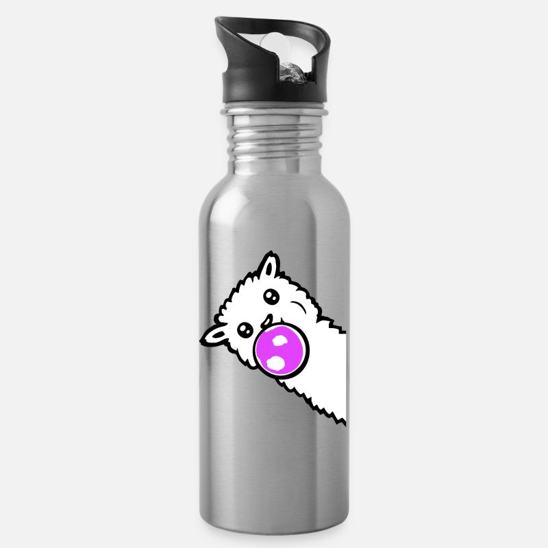 Llama Bubbles Side Edge Cool Cute Side - Water bottle with straw - silver