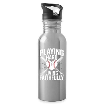 Christlicher Baseballspieler Bibelglaube Jesus Christus - Trinkflasche mit integriertem Trinkhalm - Lightsilver - Rechts