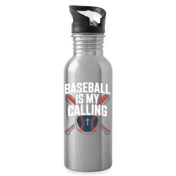 Christian Baseball Player Bible Faith Jesus Christ - Water bottle with straw - silver - Right
