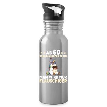 Licorne pour 60 ans – On devient encore plus duveteux - Gourde avec paille intégrée - argent clair - Droite