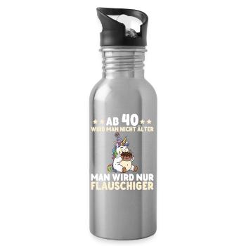 Licorne pour les 40 ans – On devient encore plus duveteux - Gourde avec paille intégrée - argent clair - Droite