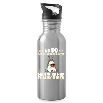 Licorne pour 50 ans – On devient encore plus duveteux - Gourde avec paille intégrée - argent clair - Droite