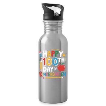 100 Days of Kindergarten Jubilee - Water bottle with straw - silver - Right