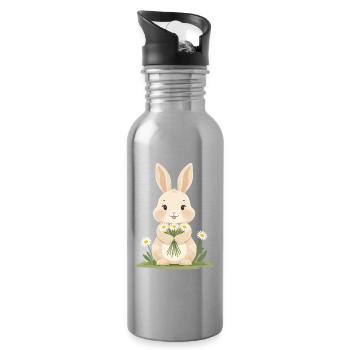 Delicate bunny with daisies - Water bottle with straw - silver - Right