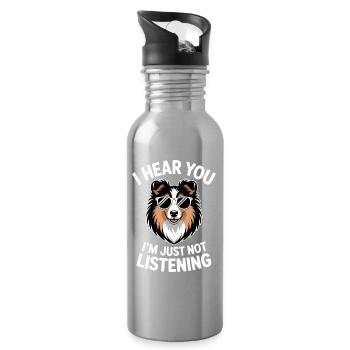 Shetland Sheepdog Sayings Funny Sheltie Gift - Water bottle with straw - silver - Right
