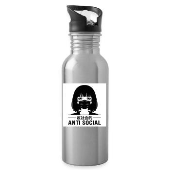 Antisoziales Japanisches Vaporwave Anime Mädchen - Trinkflasche mit integriertem Trinkhalm - Lightsilver - Rechts