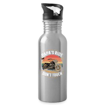 PAPA'S RIDE DON'T TOUCH Motorcycle Saying for Cool - Water bottle with straw - silver - Right