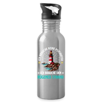 Ostsee BRAUCH KEINEN PSYCHIATER BRAUCH RÜGENER - Trinkflasche mit integriertem Trinkhalm - Lightsilver - Rechts