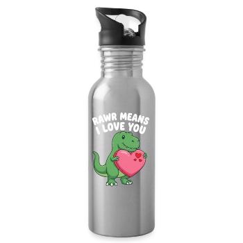 Rawr bedeutet Ich liebe dich süßer T-Rex-Dinosaurier - Trinkflasche mit integriertem Trinkhalm - Lightsilver - Rechts
