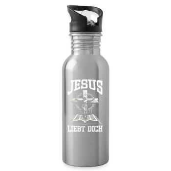 Jesus Liebt Dich Christlich Katholiken Gläubiger - Trinkflasche mit integriertem Trinkhalm - Lightsilver - Rechts