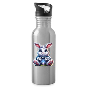 Osterhase Gaming Gamer - Trinkflasche mit integriertem Trinkhalm - Lightsilver - Rechts