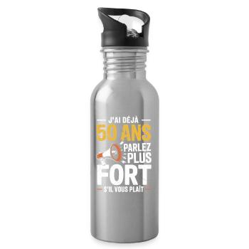 J’ai déjà 50 ans parlez plus fort humour  - Gourde avec paille intégrée - argent clair - Droite