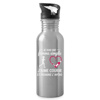Einfache Frau, Humor, Laufen und Aperitif - Trinkflasche mit integriertem Trinkhalm - Lightsilver - Rechts