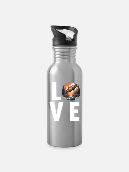 Lachse Lachs - Trinkflasche mit integriertem Trinkhalm - Lightsilver