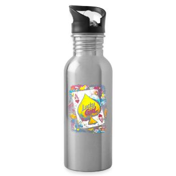 Lucky Girl Spade Graffiti Kunst - Trinkflasche mit integriertem Trinkhalm - Lightsilver - Rechts