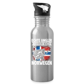 Echte Angler Fahren Nach Norwegen Fisher - Trinkflasche mit integriertem Trinkhalm - Lightsilver - Rechts