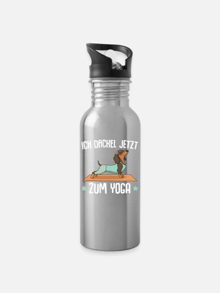 Meditation Ich dackel jetzt zum Yoga - Trinkflasche mit integriertem Trinkhalm - Lightsilver