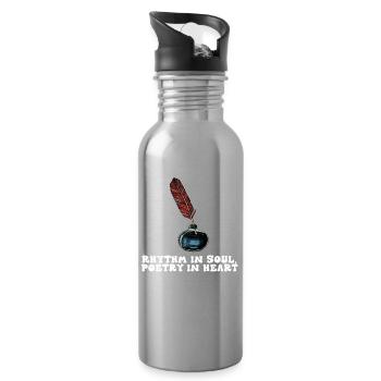 Quill of Soul, Poetry in Heart - Water bottle with straw - silver - Right