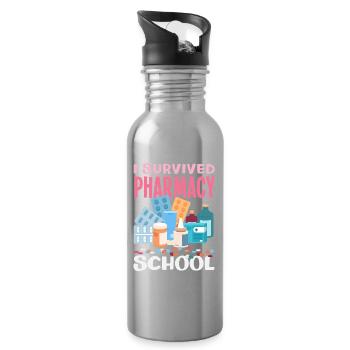 I Survived Pharmacy School Funny - Water bottle with straw - silver - Right
