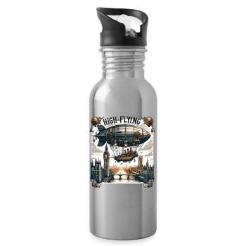 High-flying airship over London - Water bottle with straw - silver - Right