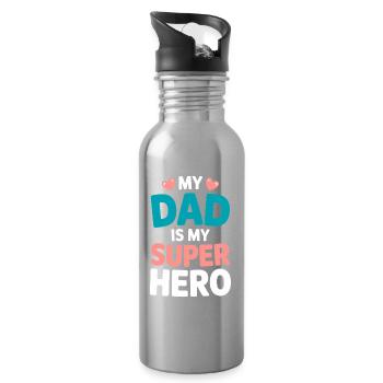 Mein Vater ist mein Superheld - Trinkflasche mit integriertem Trinkhalm - Lightsilver - Rechts