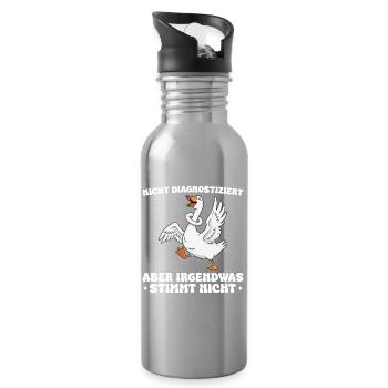 Lustige Gans Spruch Irgendwas stimmt nicht - Trinkflasche mit integriertem Trinkhalm - Lightsilver - Rechts