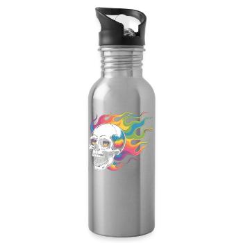 Totenkopf Regenbogen T-Shirt - Trinkflasche mit integriertem Trinkhalm - Lightsilver - Rechts