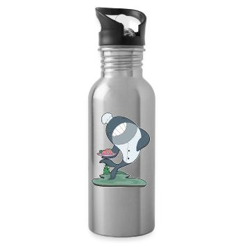 Whale Chef Chef Hat Cooking - Water bottle with straw - silver - Right