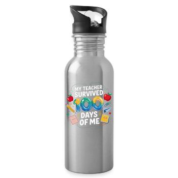 Mein Lehrer Überlebt 100 Tage - Trinkflasche mit integriertem Trinkhalm - Lightsilver - Rechts