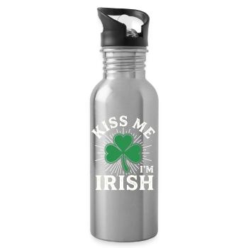 Kiss Me I’m Irish Shamrock St Patrick Quote - Trinkflasche mit integriertem Trinkhalm - Lightsilver - Rechts