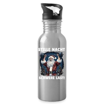 Santa Claus SILENT NIGHT HEAVY LOAD Funny - Water bottle with straw - silver - Right