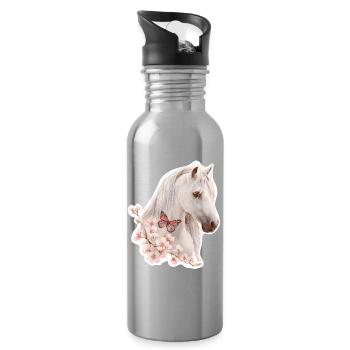 Cheval avec papillon - Gourde avec paille intégrée - argent clair - Droite