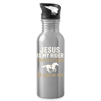 Jesus ist mein Reiter Glauben - Trinkflasche mit integriertem Trinkhalm - Lightsilver - Rechts