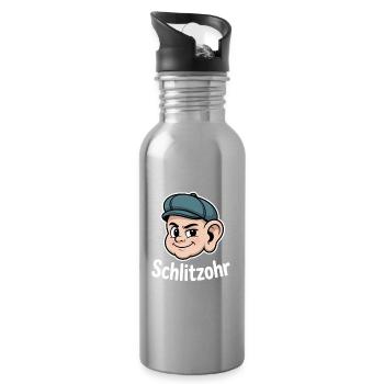 Sly Naughty Cartoon Head with Hat - Water bottle with straw - silver - Right