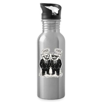 Pig duo in suit with DUH - Water bottle with straw - silver - Right