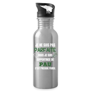 Supportrice Pau Humour Rugby - Gourde avec paille intégrée - argent clair - Droite