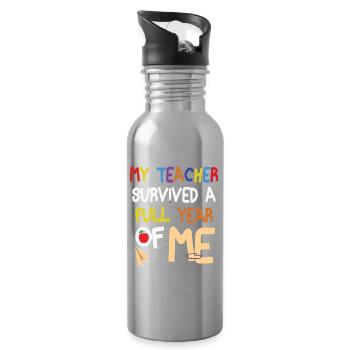 My teacher outlived a year of me - Water bottle with straw - silver - Right