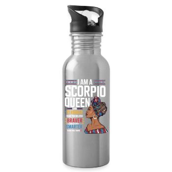 Je suis la Reine du Scorpion – Forte et Courageuse - Gourde avec paille intégrée - argent clair - Droite