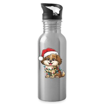 Weihnachtshund mit Lichterkette - Trinkflasche mit integriertem Trinkhalm - Lightsilver - Rechts