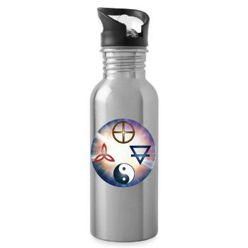 Kosmisches Gleichgewicht Yin Yang und Heilige Siegel - Trinkflasche mit integriertem Trinkhalm - Lightsilver - Rechts