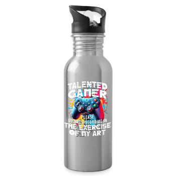 Gamer, Gaming-Enthusiast, Videospiele, Konsole lustig - Trinkflasche mit integriertem Trinkhalm - Lightsilver - Rechts