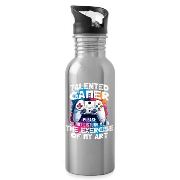 Gamer gaming enthusiast video games console funny - Water bottle with straw - silver - Right