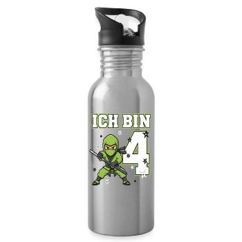 I'm 4 Ninja 4th Birthday Green Karate - Water bottle with straw - silver - Right