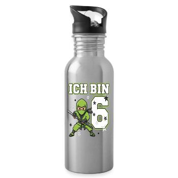 I'm 6 Ninja 6th Birthday Green Karate - Water bottle with straw - silver - Right