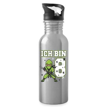 Ich bin 8 Ninja 8. Geburtstag Grüne Karate - Trinkflasche mit integriertem Trinkhalm - Lightsilver - Rechts